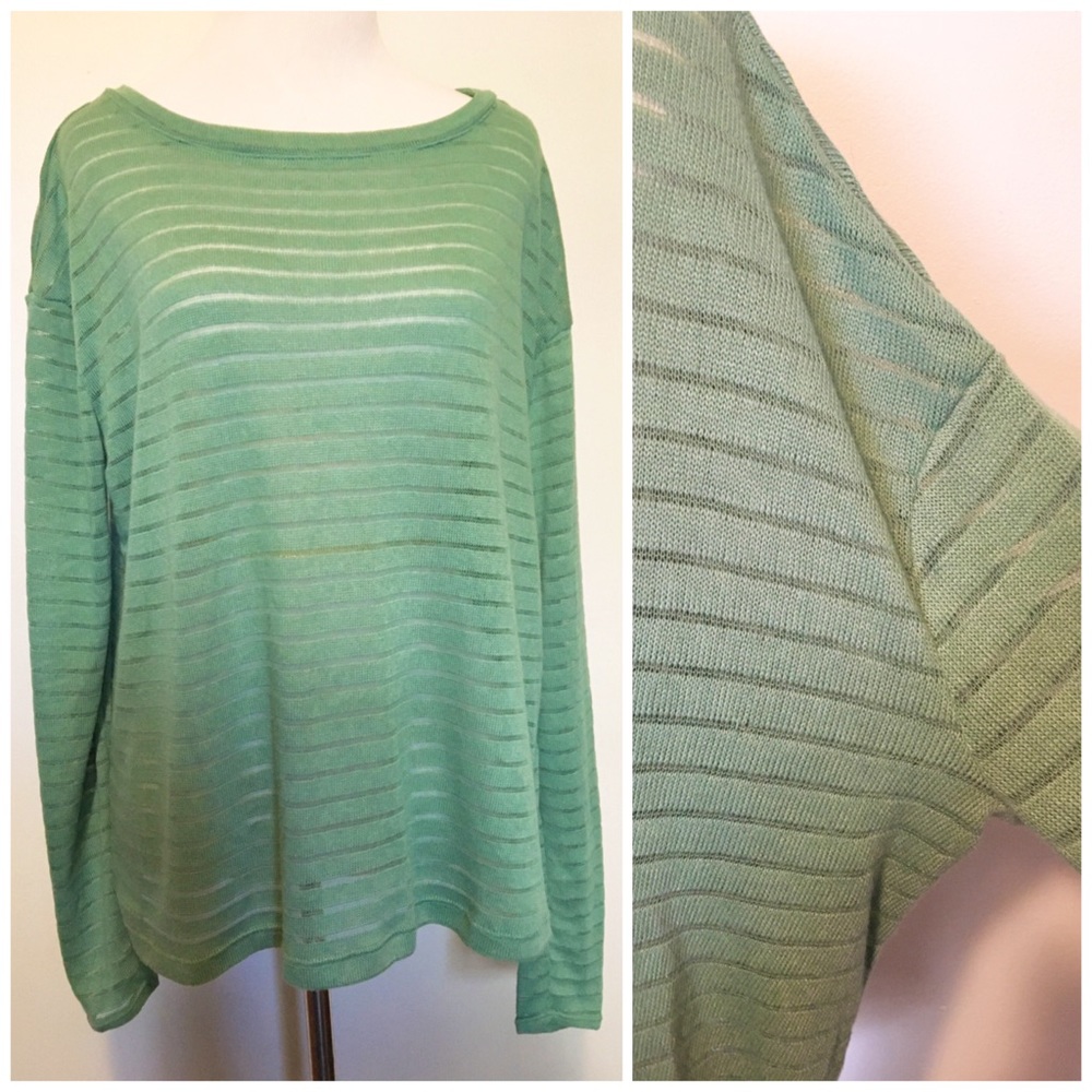 Mint Green Open Weave Knit Longsleeve Top, Size Small